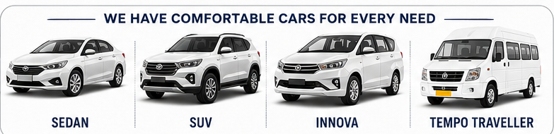 Sedan, SUV, Innova Crysta and Tempo Traveller vehicles in the Vindhyachal Taxi Service fleet