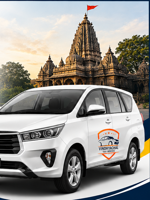 Vindhyachal Taxi Service car parked in front of Vindhyachal temple